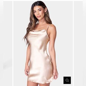 Bebe Satin Cowl Neck Slip Mini Dress
